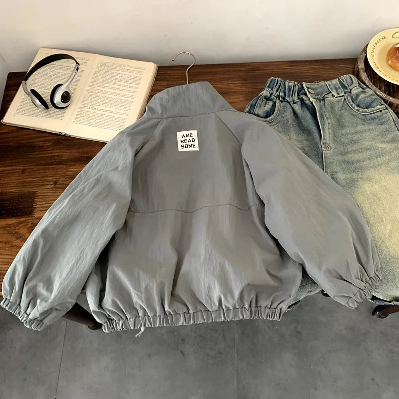 Boys Coats 2025 Autumn Fashion Cool Korean Style Kids Clothes Casual Patchwork Looose Solid Color Jacket Coats