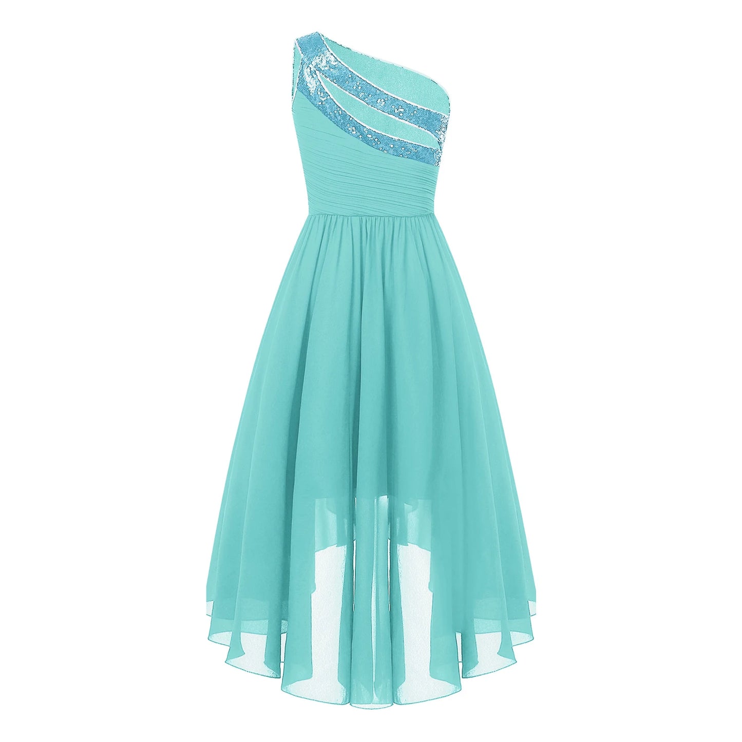 2025 Teens Girl's Dress for Wedding Party Sequin One Shoulder Princess Formal Gown for Holy Communion Chiffon Flower Girl Dress