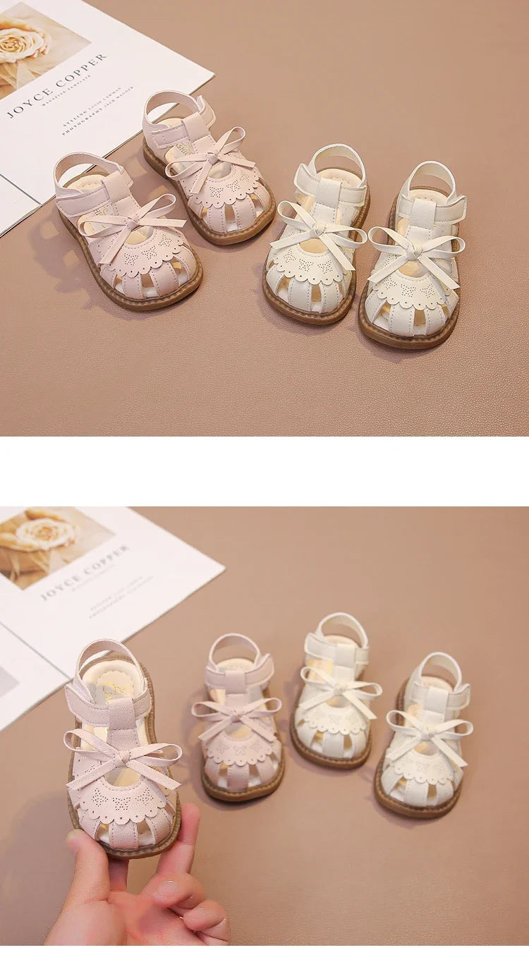Baby Girls Beach Shoes Soft Sole for Kids Sandals T-strap Versatile 2025 Summer New Baby Walking Shoes Non-slip Sweet Size 15-26