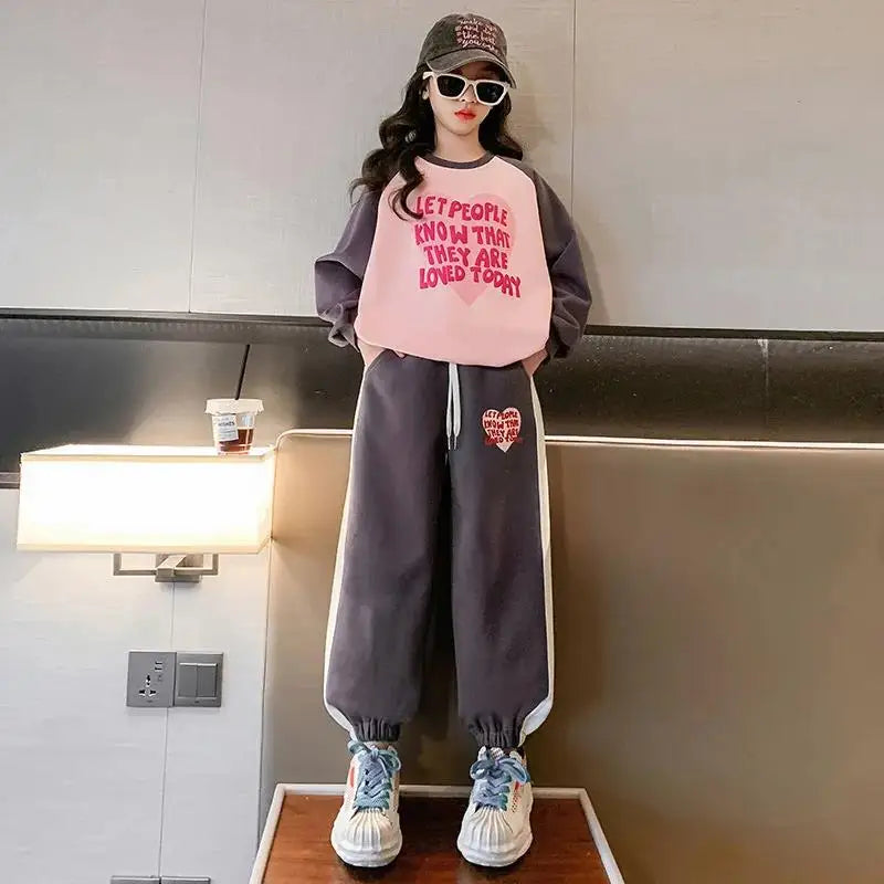 Winter teen Girls clothes Tracksuit set Fleece Thick Warm Sweatshirt+pants 2pcs Children Clothing Suit School Casual Sportswear
