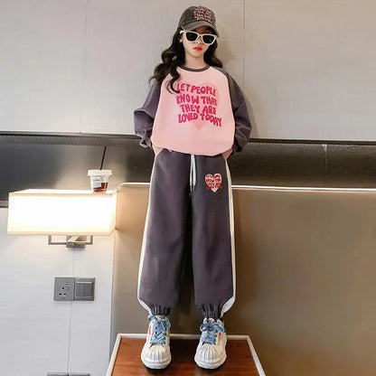 Winter teen Girls clothes Tracksuit set Fleece Thick Warm Sweatshirt+pants 2pcs Children Clothing Suit School Casual Sportswear