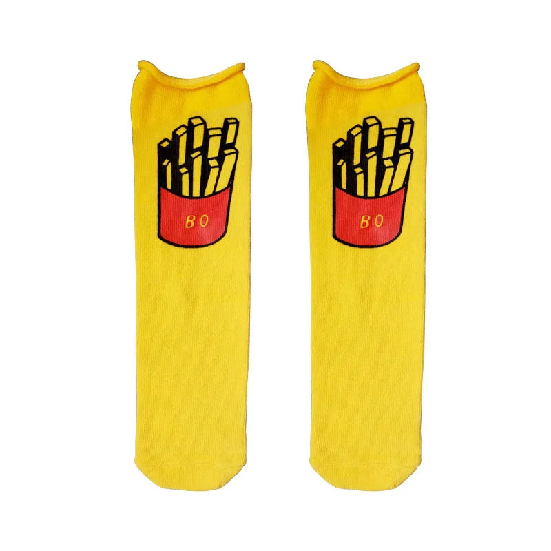 Ins Infant Newborn  Baby Long Socks 0-3T Girls Boys Rolled Mid-Calf Socks French Fries Climbing Cotton Socks Match for Romper