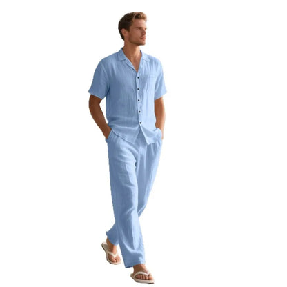 Men's Holiday Suits Summer Short Sleeve Shirts Pant Breathable Linen Beach Casual American Style Shirt Sets Leisure Trip Clothes