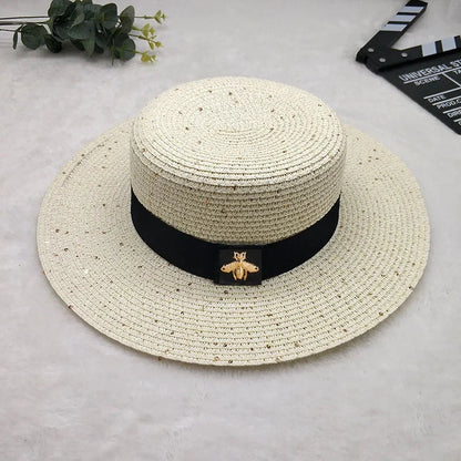 Women’s Straw Fedora with Metallic Bee Accent
