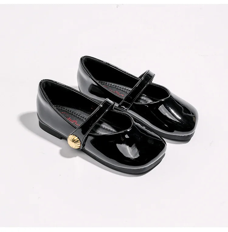 2025 Girl's Leather Shoes Square Toe Elegant Shallow Kids Mary Janes Flat Sole Comfy Children Single Shoes Girls Princess Shoes