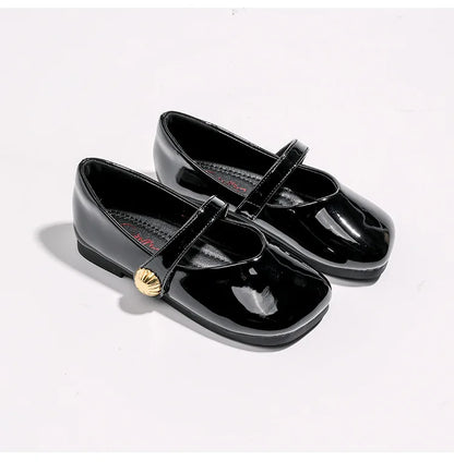 2025 Girl's Leather Shoes Square Toe Elegant Shallow Kids Mary Janes Flat Sole Comfy Children Single Shoes Girls Princess Shoes