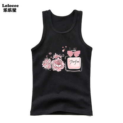 Girls Perfume Floral Singlet Cotton Underwear Summer Children Pink Tank Tops Toddler Kids Sleeveless T-shirt