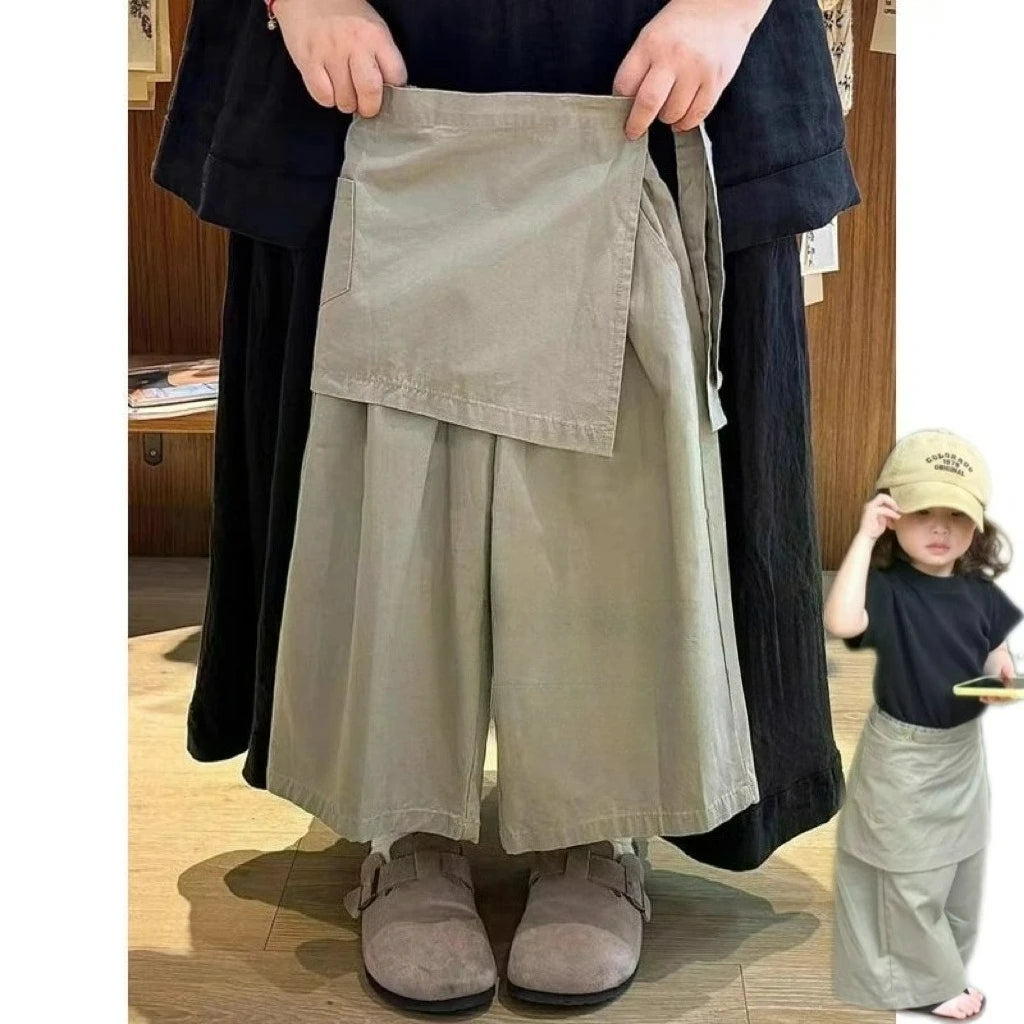 Girls' Spring Pants 2025 New Autumn Stylish Apron Loose Wide Leg Pants Straight Leg Pants Two-piece Set