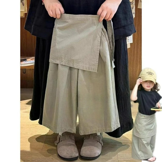 Girls' Spring Pants 2025 New Autumn Stylish Apron Loose Wide Leg Pants Straight Leg Pants Two-piece Set