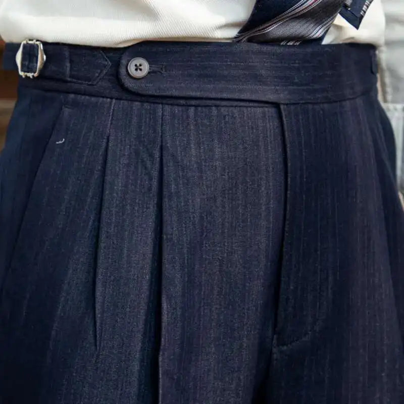 High Waist Business Dress Pants Men Ankle Length Office Social Slim Fit Suit Pant Classic Streetwear Trousers Pantalones Hombre