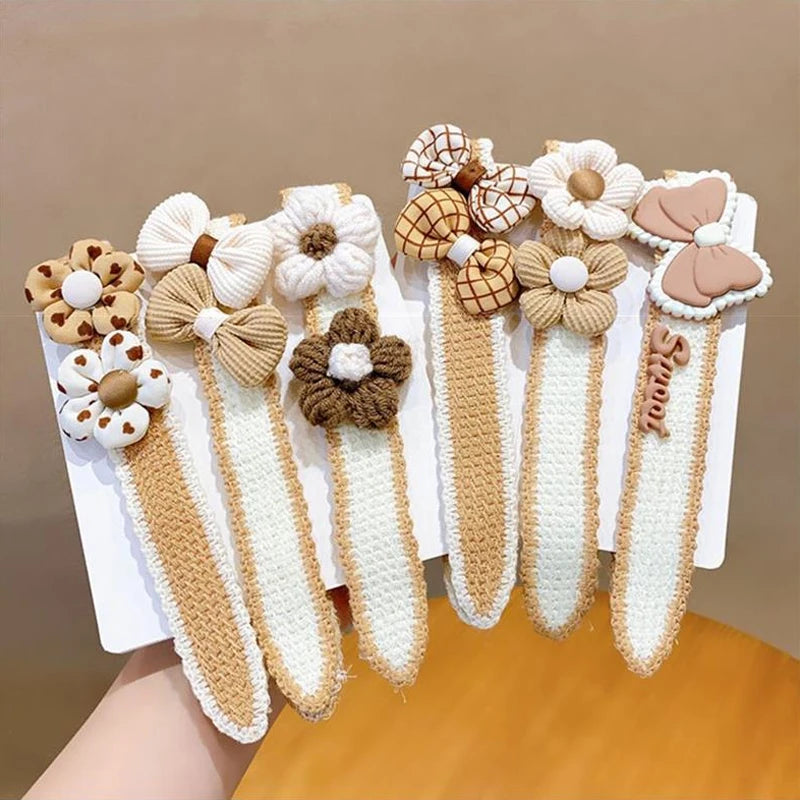 New Baby Girl Hair Hoops Sweet Flower Princess Bangs Stickers Headband Fabric Hairpins Kids Hair Accessories Children Headdress