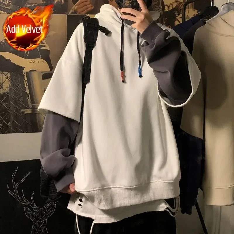 Hooded Sweatshirts for Man Black Hoodies Hip Hop Men's Clothing Sweat Shirt No Brand Funny Loose Overfit Streetwear Simple Cheap