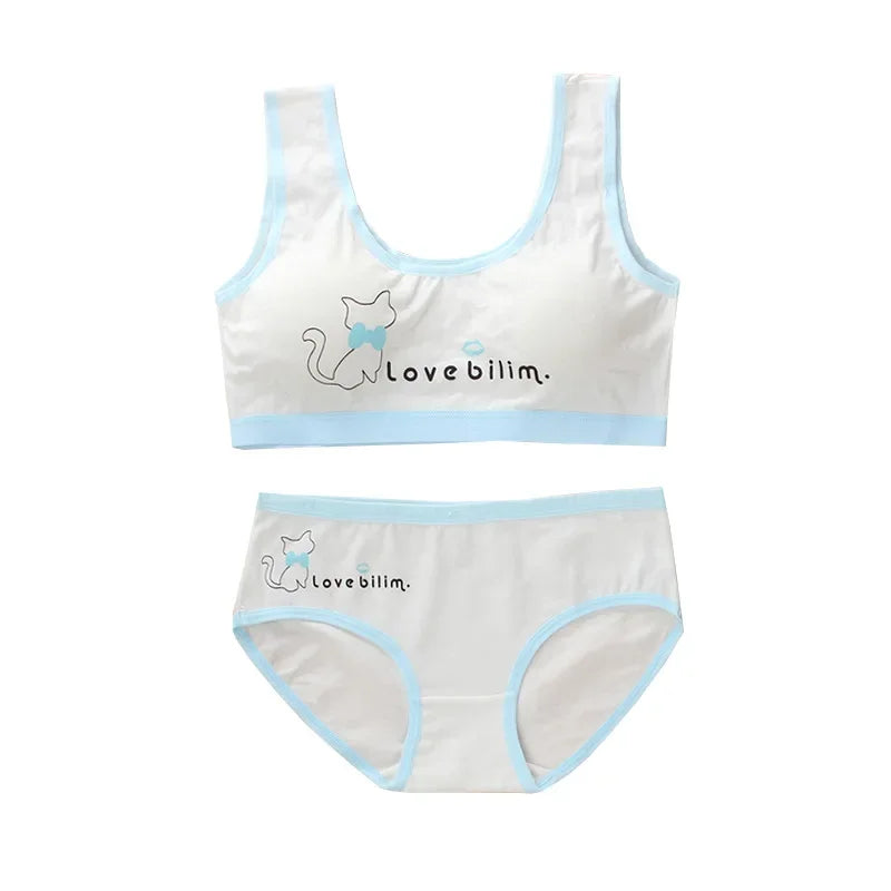Teen Girls Bra Underpants Set Pure Cotton Puberty Underwear Vest Teenage Children's Bra Cotton Summer M6006TZ