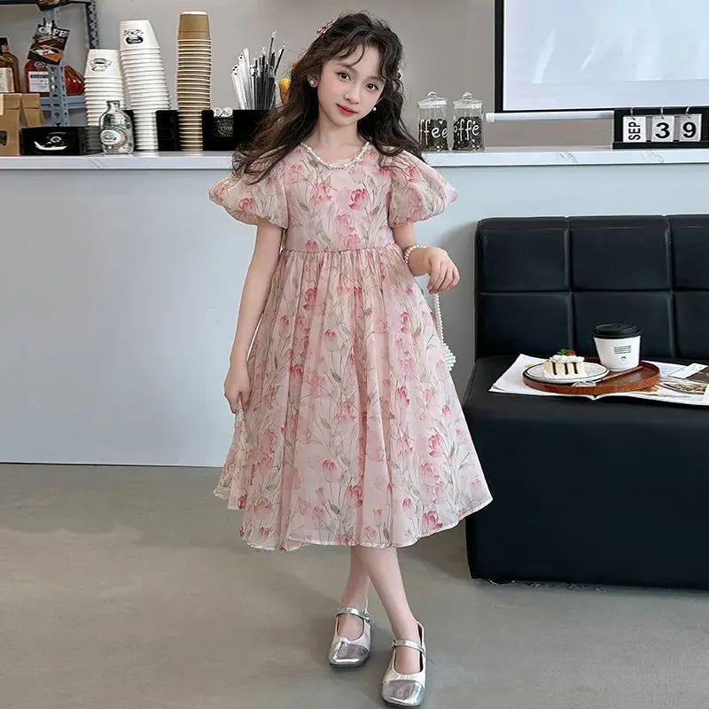 Girls Dress 2025 Summer New Little Kid Western Style Princess Fashion Dress Casual Catwalk Avant-garde Design 10 To 12 Years Old