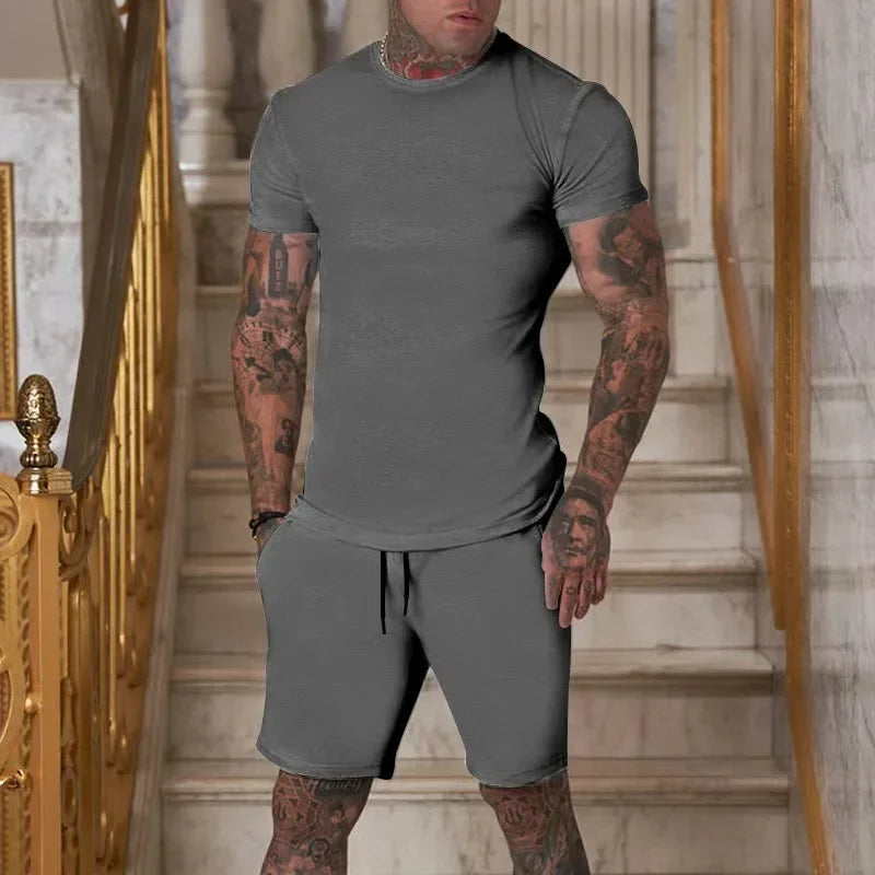 Fashionable and casual summer outdoor sports suit men's breathable T-shirt shorts casual and fashionable two-piece set tracksuit