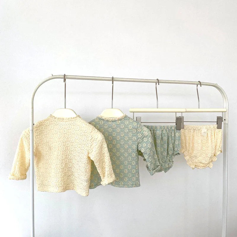 Baby Girls Suit Autumn Clothes Newborn Jacquard Knitted Bloomers Outfit Set Long Sleeve Tops+Shorts 2PC 0-3T