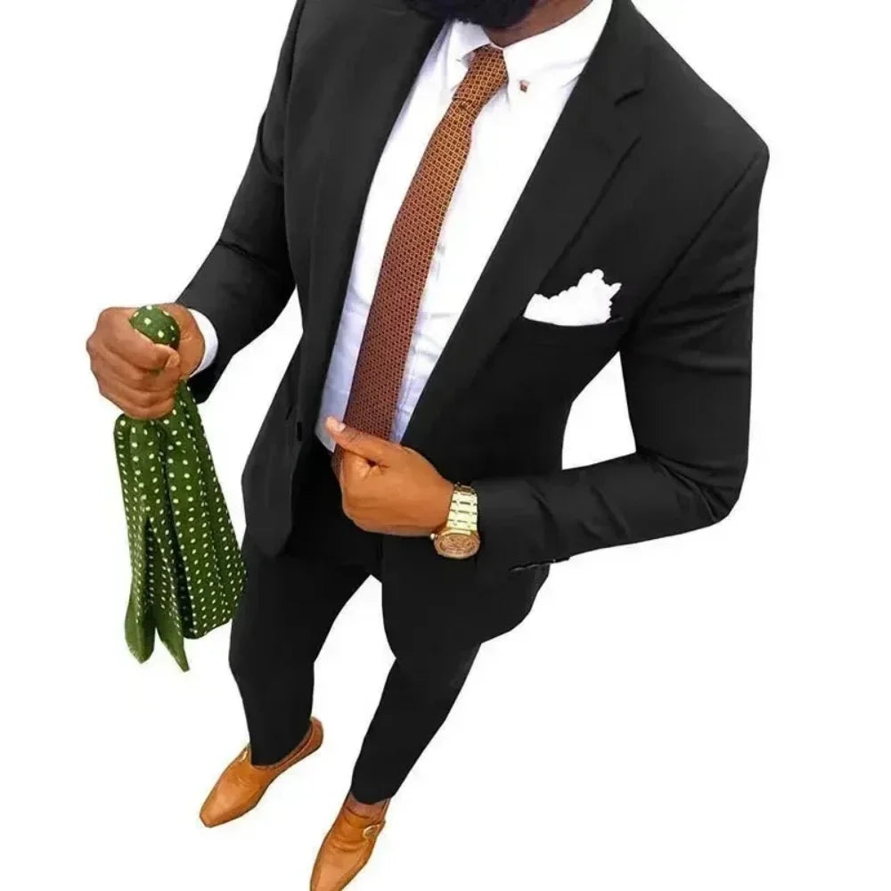 Men's Fitted Tuxedo Suit 2-Piece Blazer And Pants Wedding Groomsmen Smoking Suit Elegant Formal Wear for Special Occasions