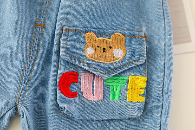 Baby boy clothes 0-4 years old spring and autumn long-sleeved suit boy cartoon lapel cotton sweater + jeans baby 2-piece set