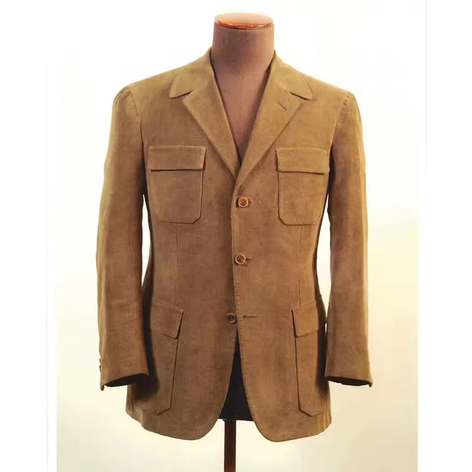 Men Suit Jacket Faux Suede Blazer Single Breasted Elegant Casual Suit 4 Pockets Comfortable Work Business Outfit Slim Fit Stylis