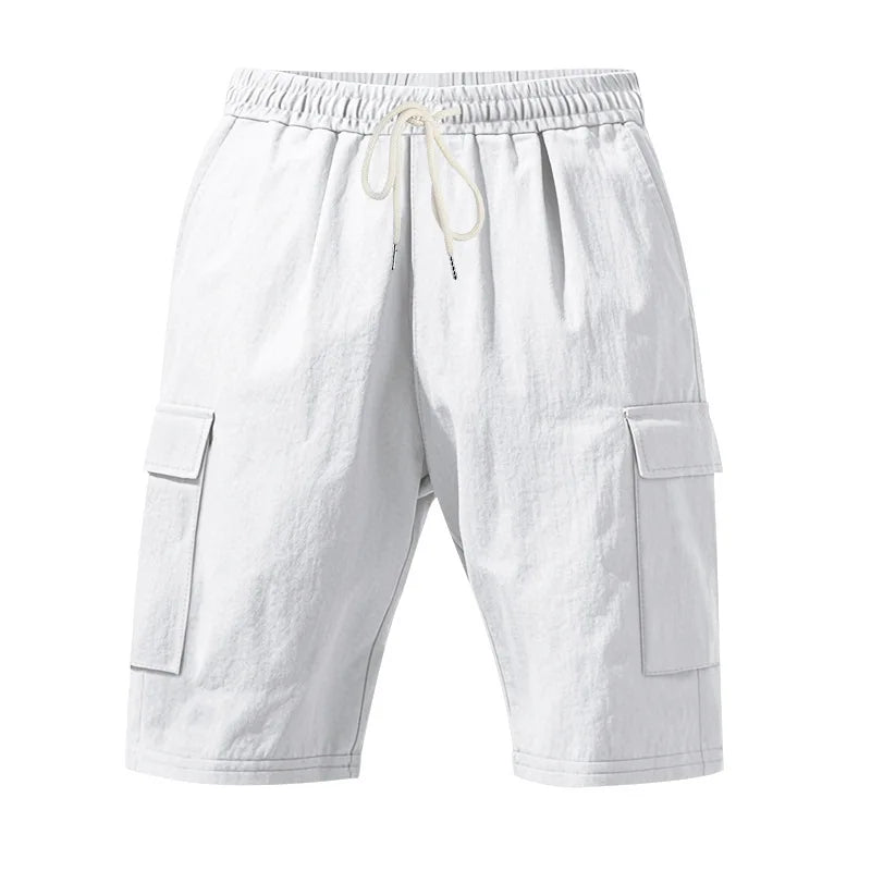 Cross-border European and American men beach skin-friendly breathable linen loose cargo multi-pocket squat jogging casual shorts