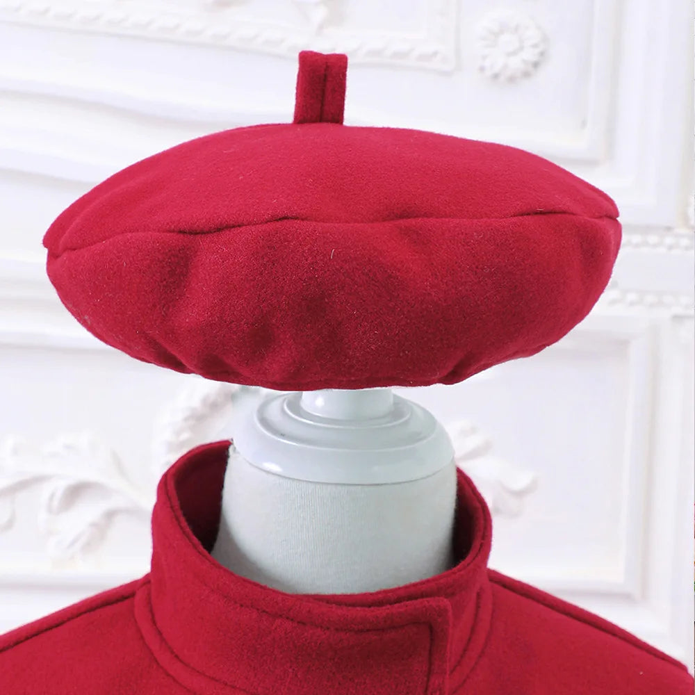 Girls' Red Winter Coat with Hat Long Sleeve Knee-Length Winter Jacket Button Youngsters Outerwear Teen Girl Overcoat For Outings