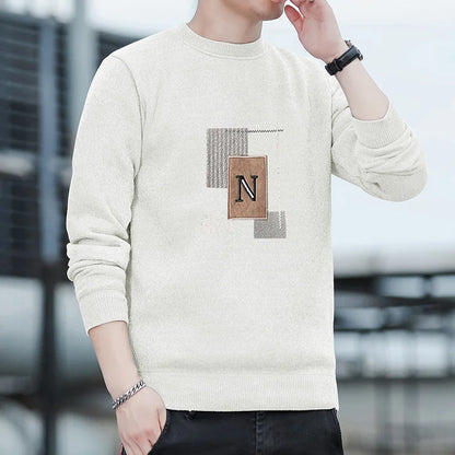 Men's Sweater Patckwork Round Neck Pullovers Fleece Lined Thick Warm Winter Knitwear Fashion Jumpers Men's Clothes