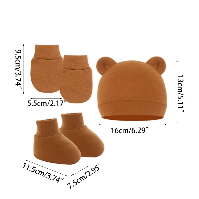 Baby Ears Newborn Hats Mittens and Socks Set for Boys Girls Beanie Hat 0-6 Month Baby Stuff (Pack of 3) Dropshipping