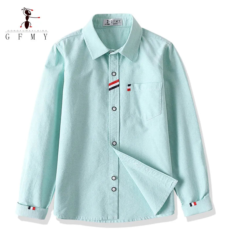 Children Shirts Cotton 100% Solid Color Full-sleeved Kids Boy's Shirts Clothing For 4-12 Years Wear in school