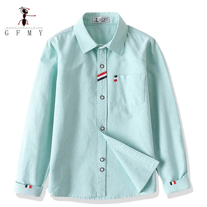 Children Shirts Cotton 100% Solid Color Full-sleeved Kids Boy's Shirts Clothing For 4-12 Years Wear in school