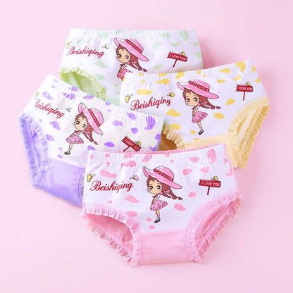 Girls Briefs Fine Cotton Underwear Cute Prints Panties Kids Breathable Soft Healthy Underpants Girls Boxer 4pcs/Lot Size 3-10T