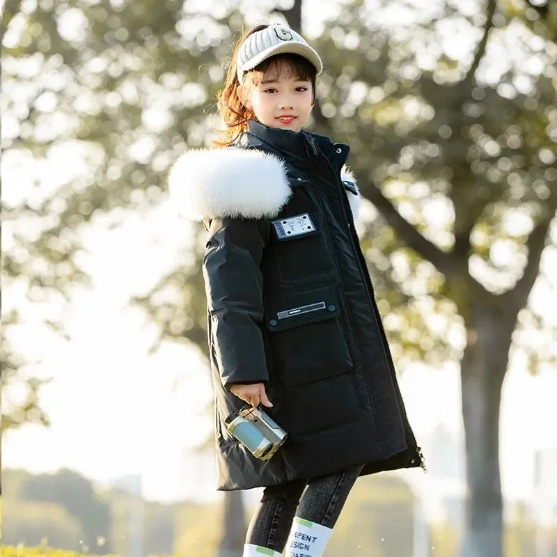 OLEKID 2025 Winter Girls Down Jacket Coat Hooded Thick Warm Teenage Girl Outerwear Coat 5-14 Years Kids Girl Down Jacket Outfit