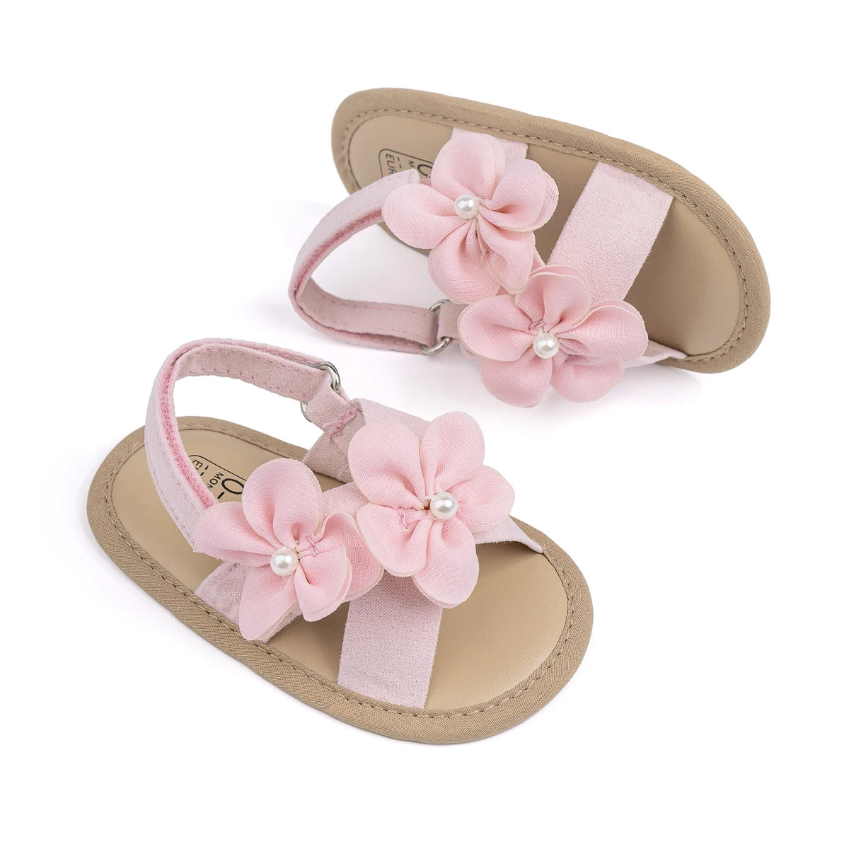 2025 New Baby Girls Shoes Flowers With Pearls Summer Cool Princess Sandals Lightweight Comfortable Soft Anti-slip Flat Sole