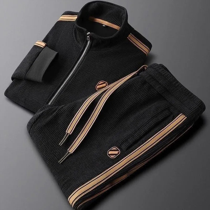 Men's casual sports suit 2025 autumn and winter new cotton bee sweater jacket pants two-piece set
