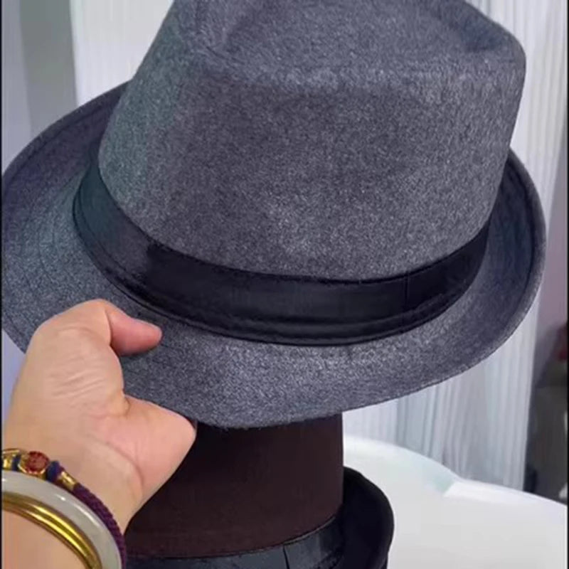 Men British Felt Jazz Hats for Middle Aged Men Bucket Hat Wool Fedoras Hat Autumn Winter Gentlemen Wedding Party Magic Caps