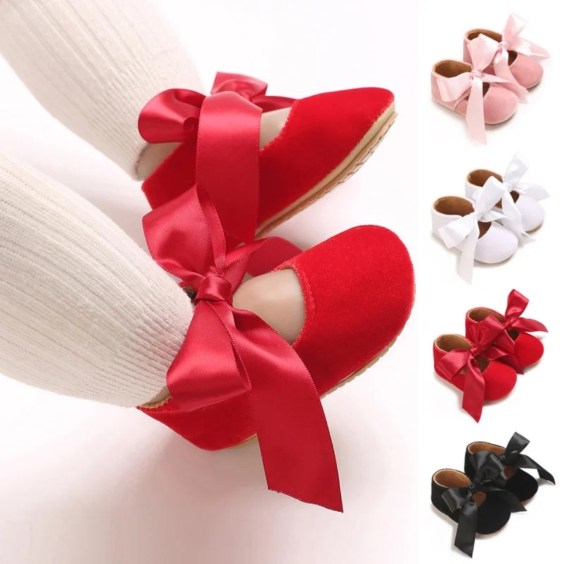 Girls' Princess Baby Shoes Cute Bow Flat Bottom Walking Children's Shoes First Step Newborn Baby Comfortable Soft Sole Footwear