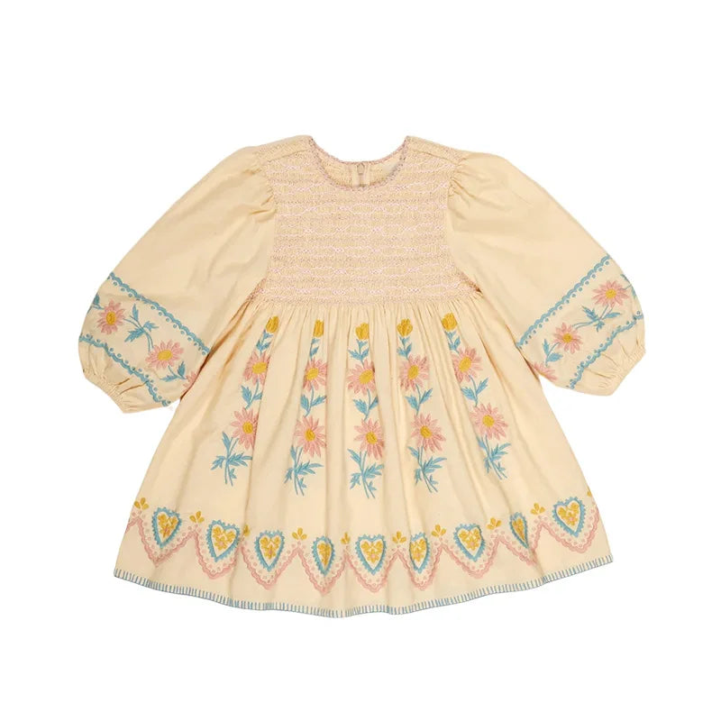 Girls' Dress 2025 Fall/Winter New Arrival Printed Fashion Embroidered Gathered Children's Dress Pure Cotton Cute Girls' Shirt