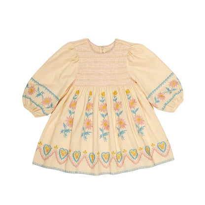 Girls' Dress 2025 Fall/Winter New Arrival Printed Fashion Embroidered Gathered Children's Dress Pure Cotton Cute Girls' Shirt