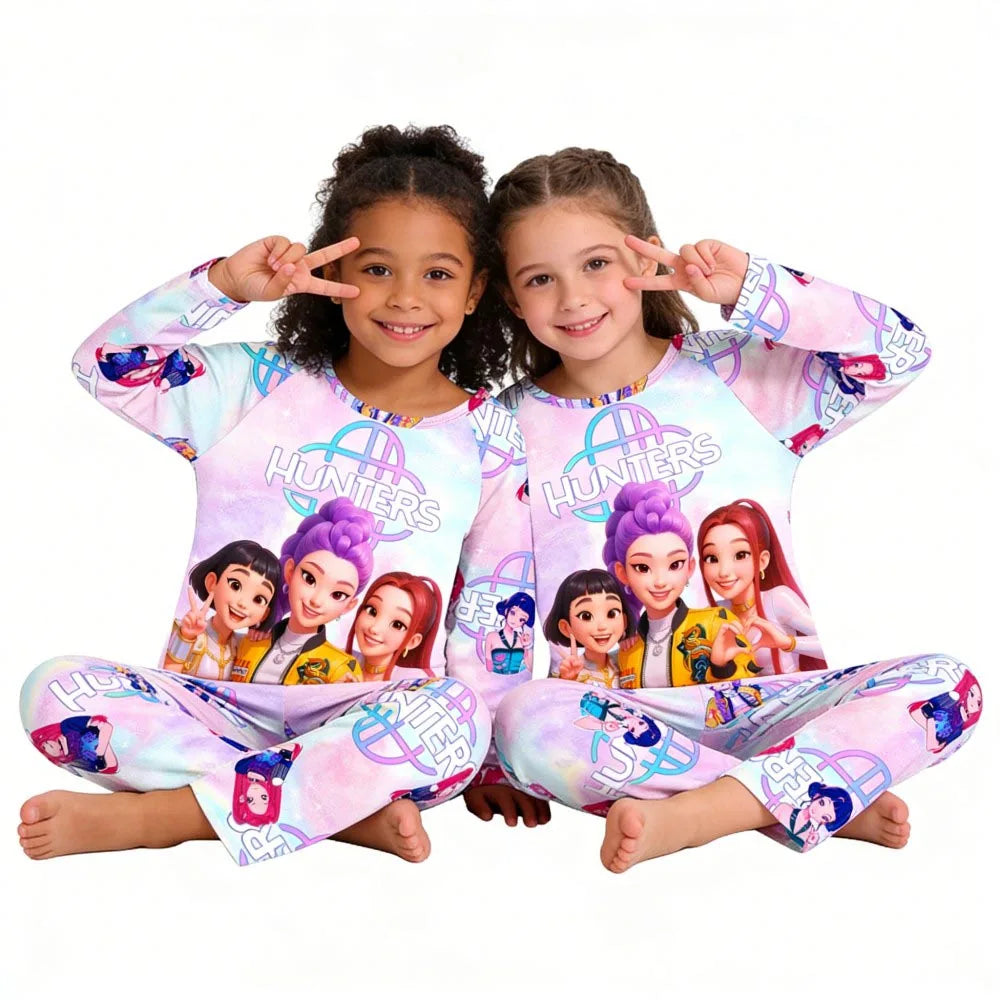 Girls Pajamas Sets Spirng Kpop Kids Long Sleeve Sleepwear Children's Pyjamas Boys Girls Cartoon 2pcs Homewear Clothes Loungewear