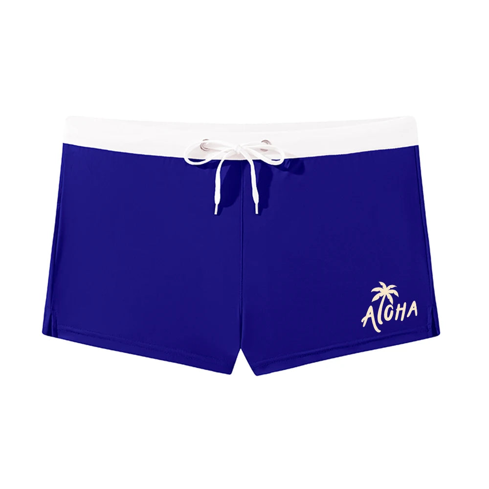 Men's Elastic Quick Dry Printed Swim Trunks Summer Beach Vacation Swimming Surfing Drawstring Swimsuit Beach Casual Wear