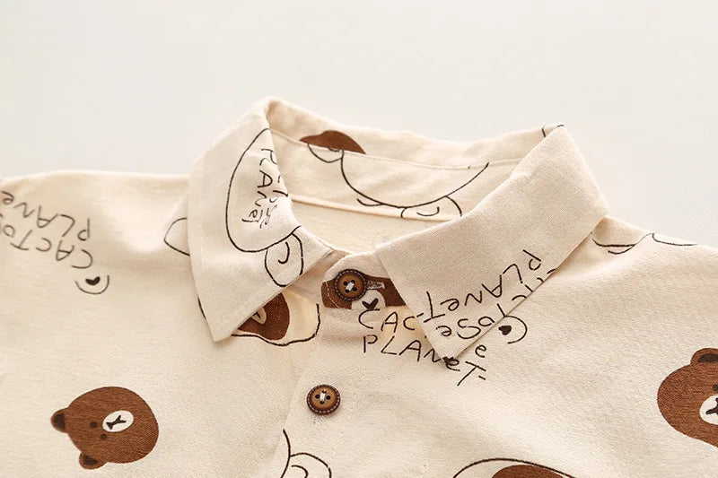 Baby Boys Fashion Clothing Set Autumn Spring New Full Print Cartoon Bear Long Sleeve Shirt+Jeans 2Pcs For 1-5Y Kids Casual Suit