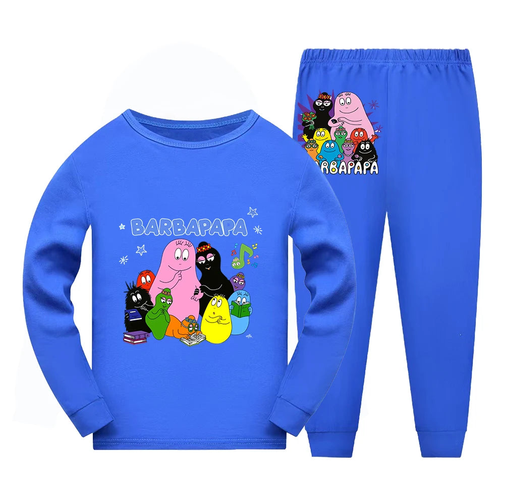 Girl Pajamas Suit Children Barbapapa T-shirts Pants Set Girls Barbamama Cotton Clothes Kids Cartoon Sleepwear As Gift