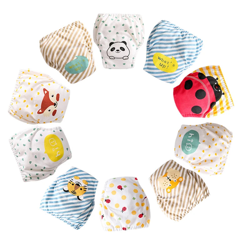 10 Pcs Reusable Baby Training Pants Washable Kids Cloth Diaper Nappies Changing Underwear Infant Toddler Potty Training Panties