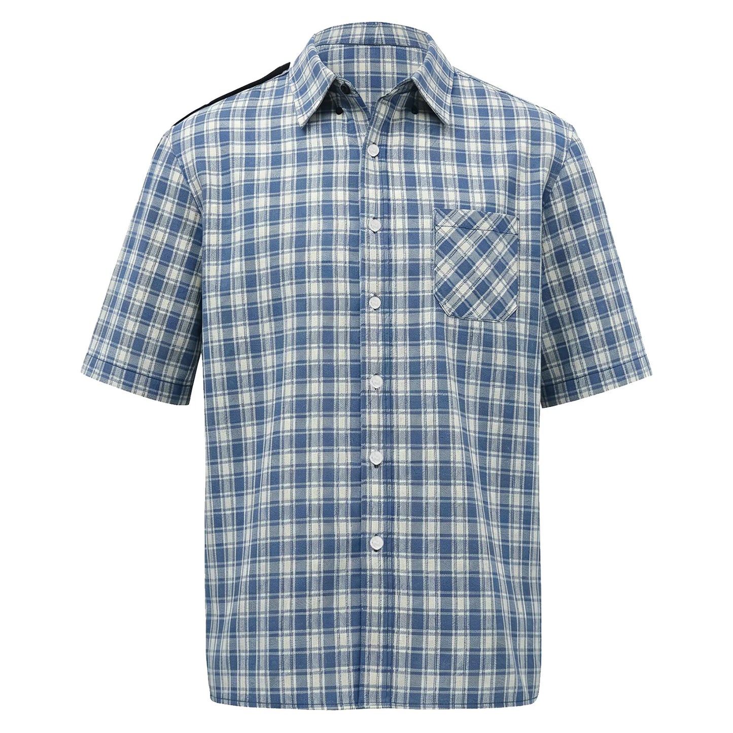 Mens Elderly Adaptive Shirts Tops Open Back with Full Back Overlap Turn-down Collar Long Sleeve Front Button-up Plaid Shirt