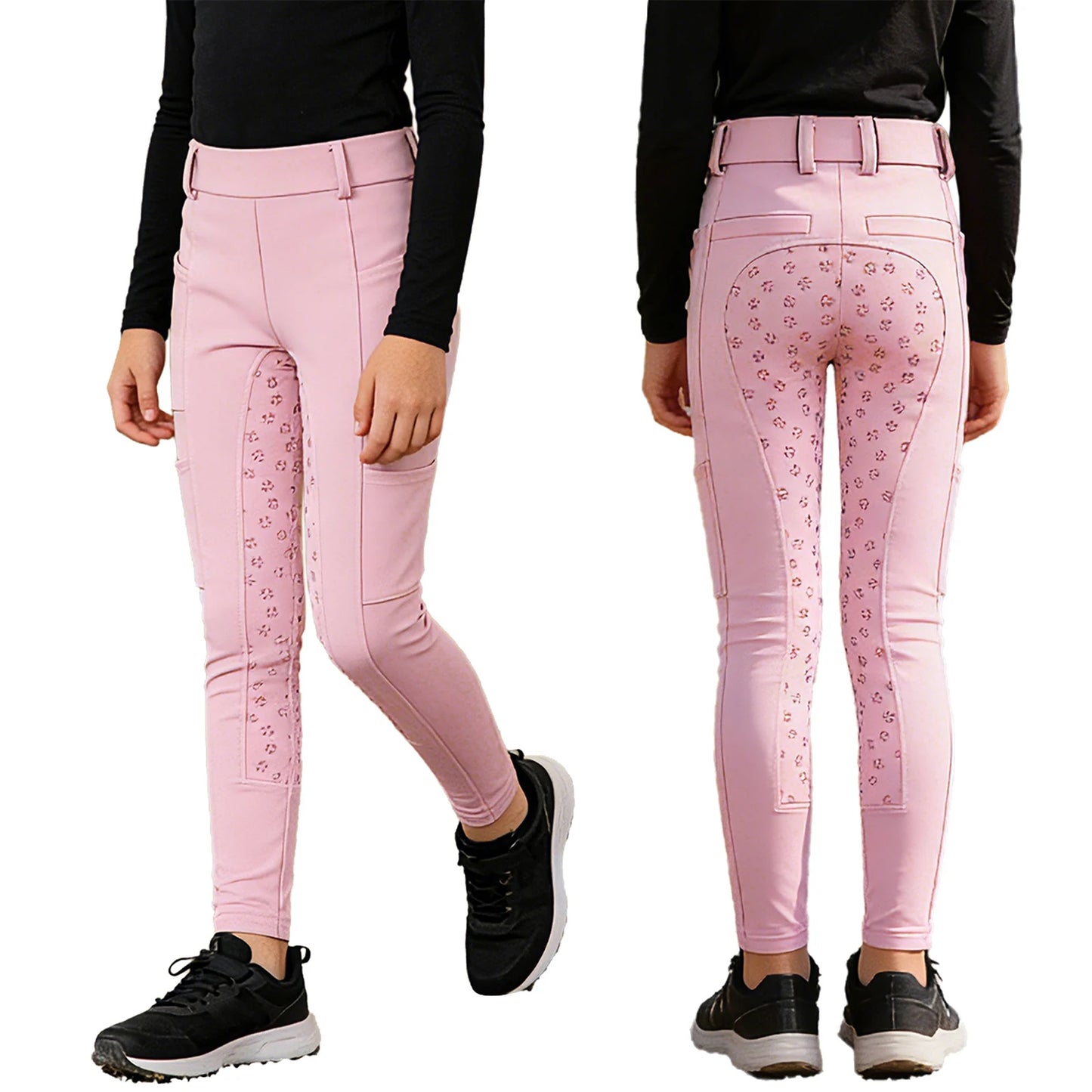 Girls Boys Riding Pants Golf Workout Clothes Sportswear Anti-slip Full Seat Equestrian Breeches Leggings with Multiple Pockets