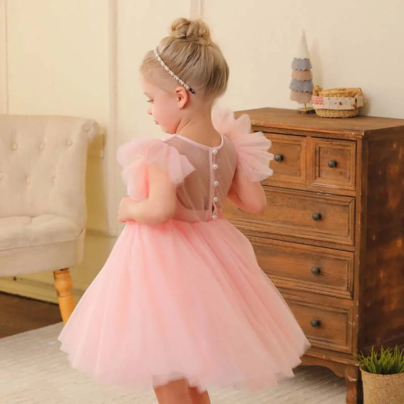 Teenage Girls Dress Children's Clothing Party Elegant Princess Long Tulle Baby Girls Kids Lace Wedding Ceremony Dresses