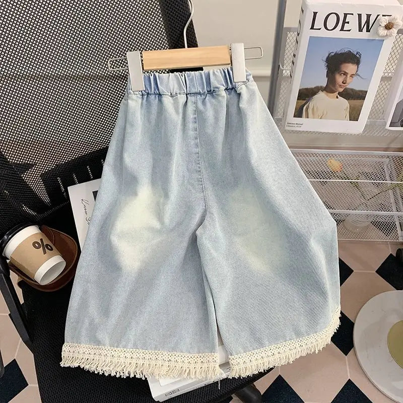 Girls' Straight-leg Jeans 2025 Summer New Stylish Pants Loose Wide-leg Trousers