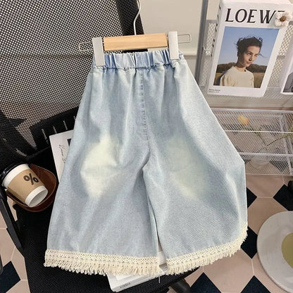Girls' Straight-leg Jeans 2025 Summer New Stylish Pants Loose Wide-leg Trousers