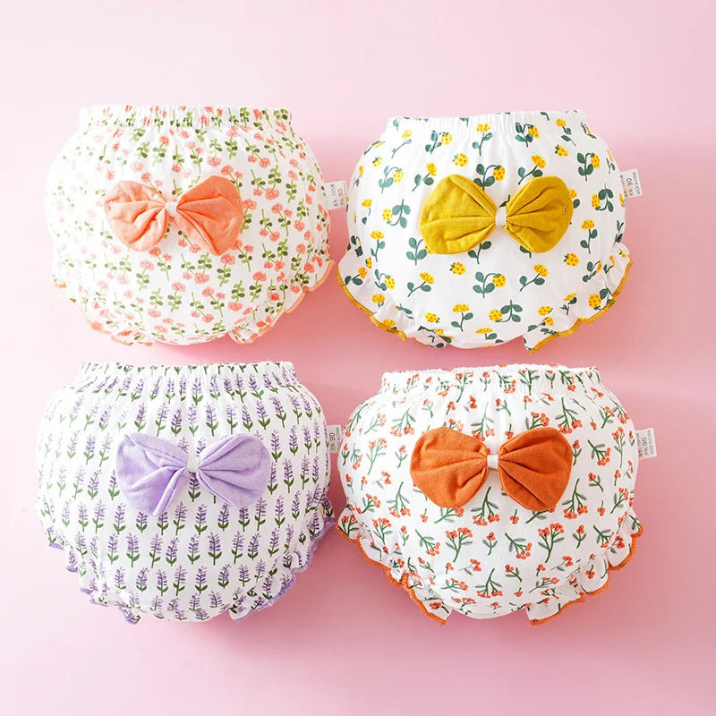4pcs Pure Cotton Baby Panties Toddler Potty Training Underwear For Boys Girls Infant Newborn Wear Outside Fashion Bow Underpants
