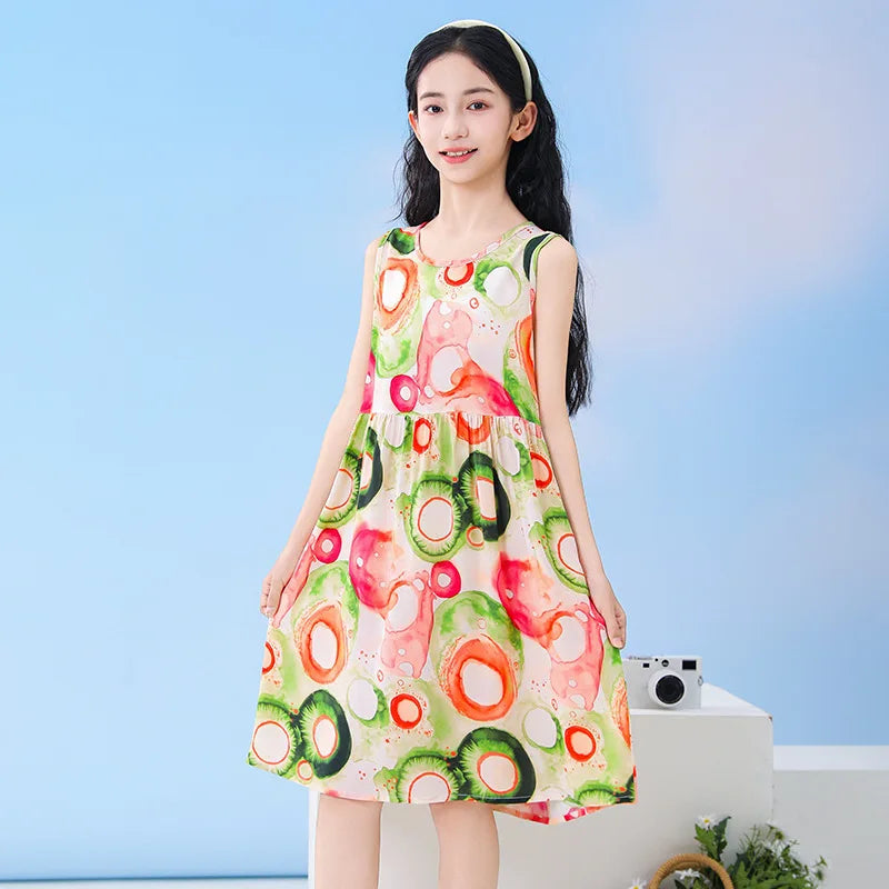 Summer Sleeveless Teen Girls Beach Dresses Children's Clothing Vestido para niña de 8 a 10 años Princess Rainbow Flower Dresses
