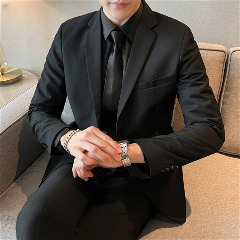 Suit  Men's Casual Formal (Blazer+ Trousers) Business Gentleman Solid Color Hosting Four Seasons Slimming Wedding Fashion Suit